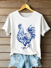 Damen-Blumen-Hähnchen-Print-T-Shirt